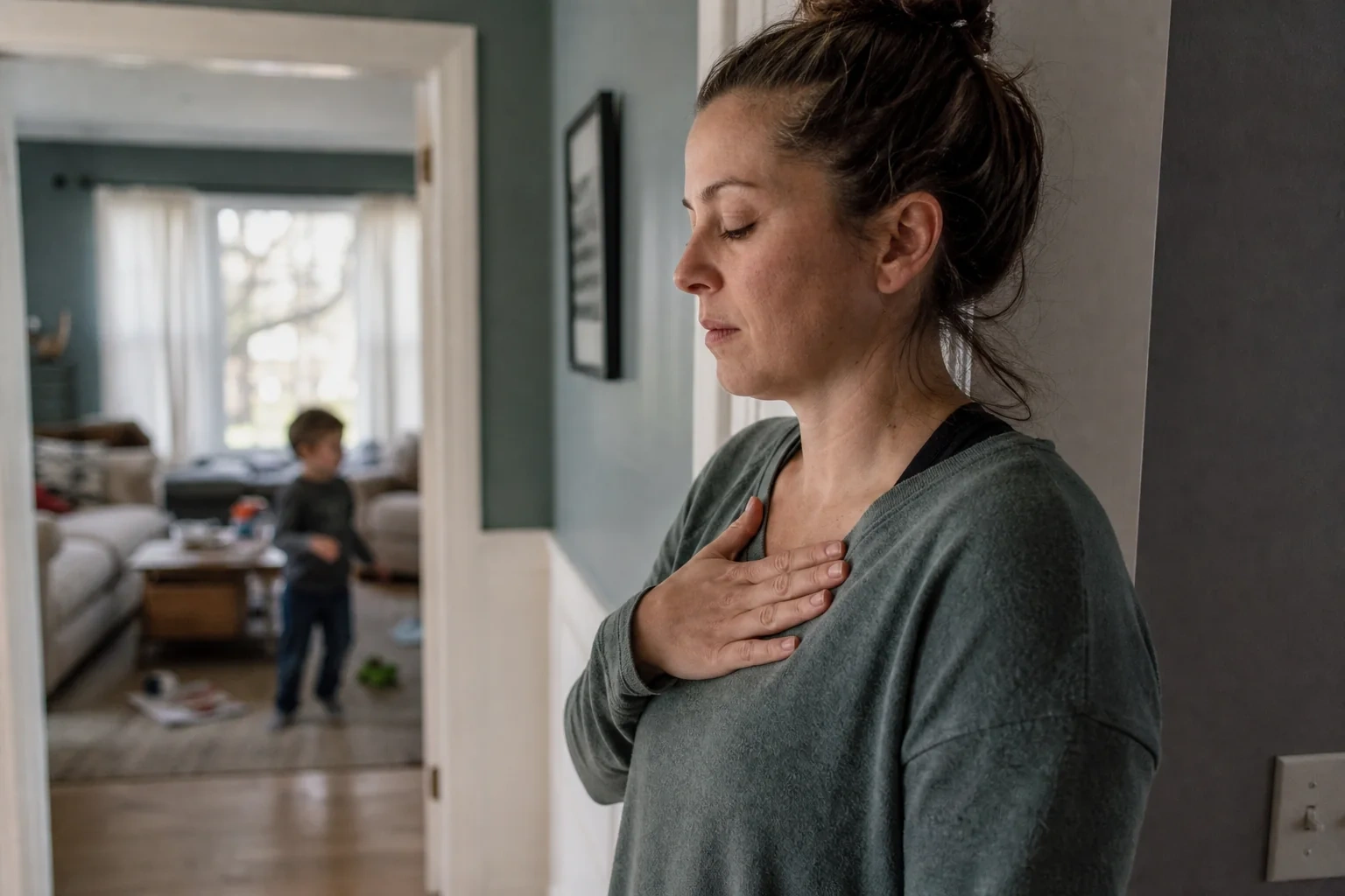 Parent pausing to regulate before responding to a child