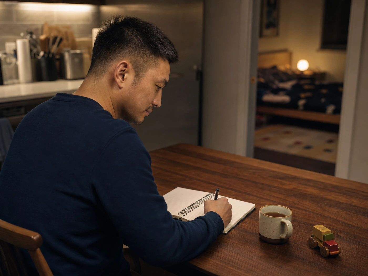 Father writing a plan for responding differently to a parenting trigger