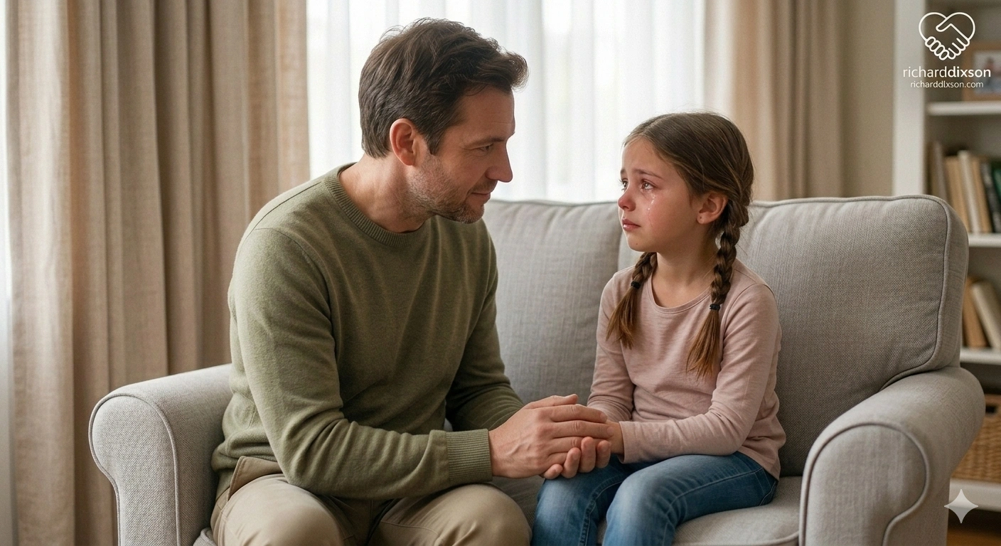 Parent using co-regulation and emotional support to help a dysregulated child feel safe and calm