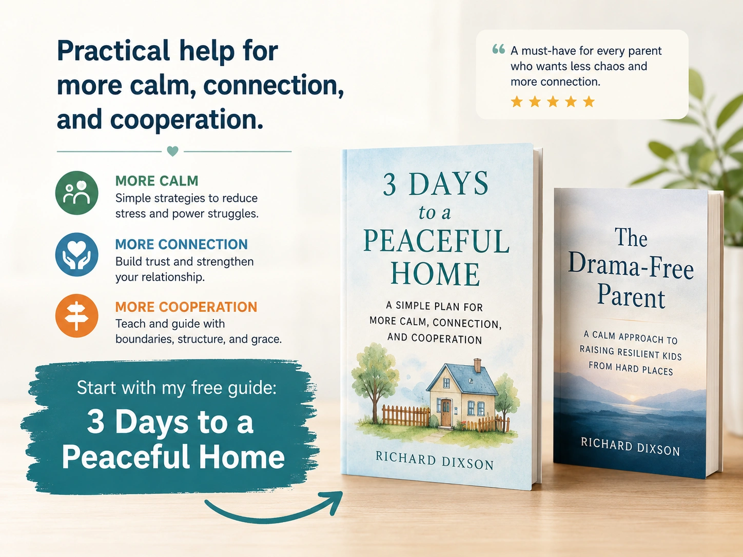 Richard Dixson’s 3 Days to a Peaceful Home guide and The Drama-Free Parent book 