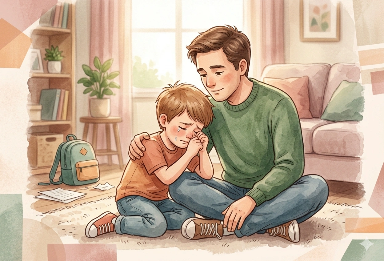 Parent co-regulating with upset child