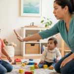 Mother calmly stopping unsafe play while keeping a clear boundary