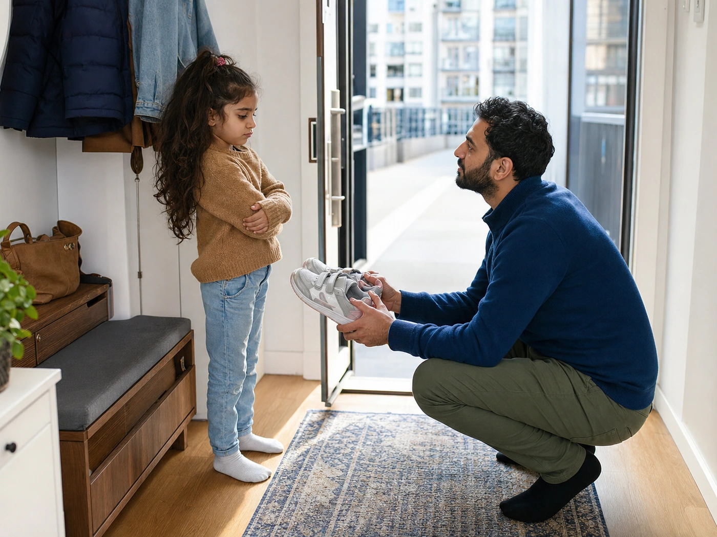 Father offering two acceptable choices at the doorway