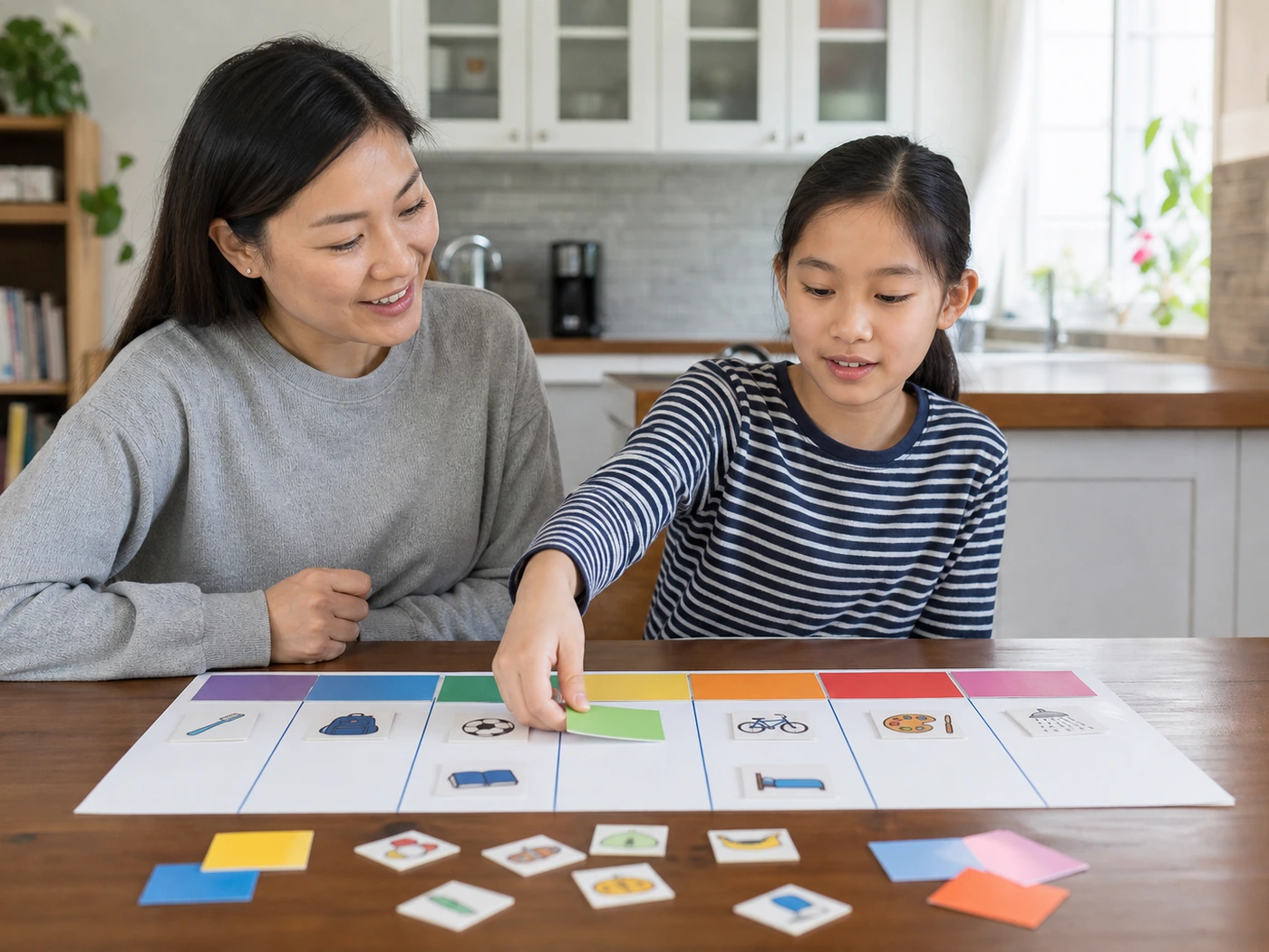 Caregiver and child building a predictable weekly routine together