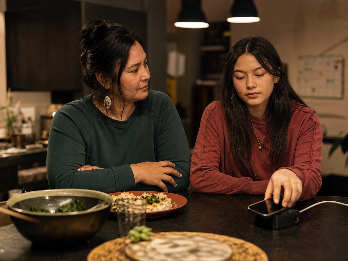 Mother and teenager following a calm phone boundary